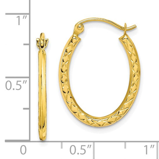 10KT Yellow Gold Textured Hollow Oval Hoop Earrings