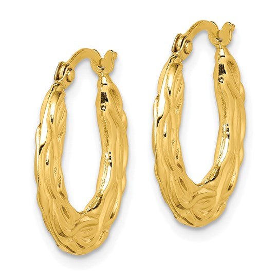 10kt Yellow Gold Patterned Hollow Hoop Earrings