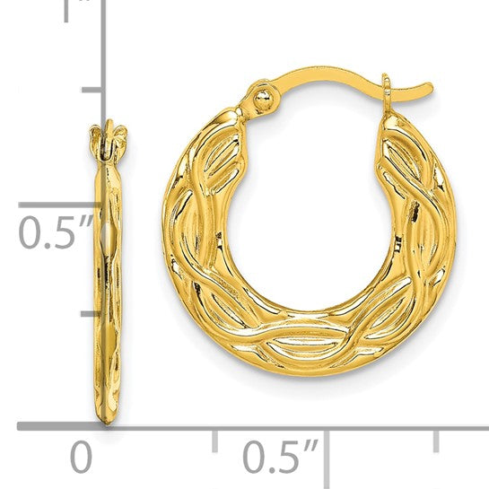 10kt Yellow Gold Patterned Hollow Hoop Earrings