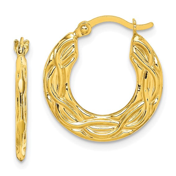 10kt Yellow Gold Patterned Hollow Hoop Earrings