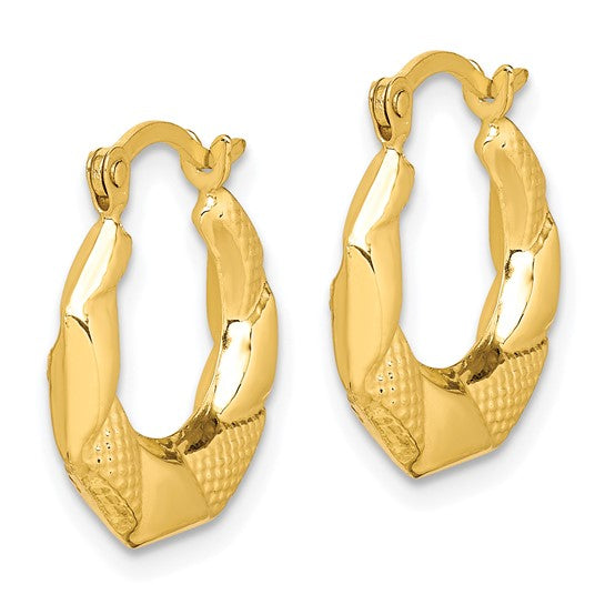 10kt Yellow Gold Scalloped Textured Hollow Hoop Earrings
