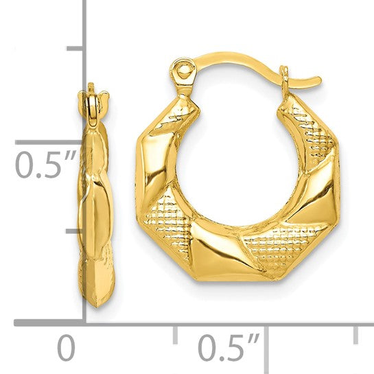 10kt Yellow Gold Scalloped Textured Hollow Hoop Earrings