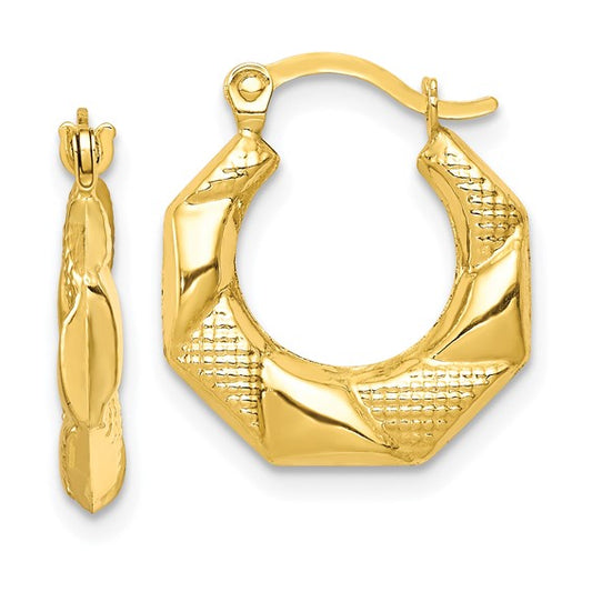 10kt Yellow Gold Scalloped Textured Hollow Hoop Earrings