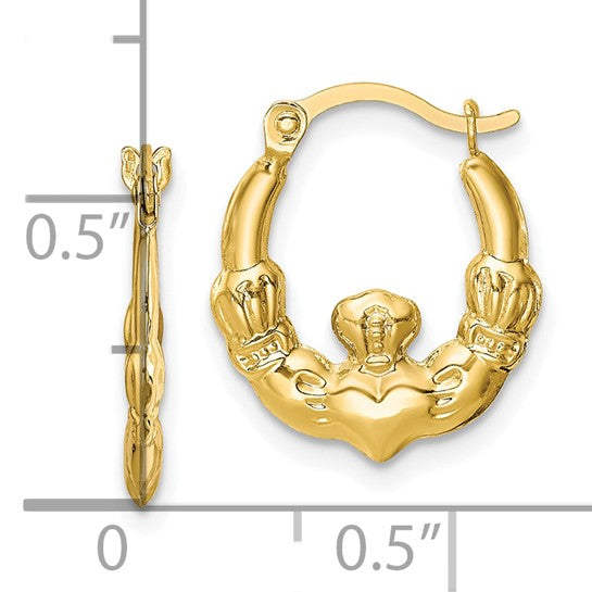10kt Yellow Gold Claddagh Hollow Hoop Earrings