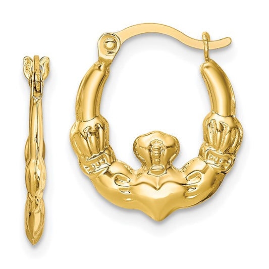 10kt Yellow Gold Claddagh Hollow Hoop Earrings