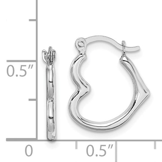 10KT White Gold Hollow Side Heart Shaped Hoop Earrings