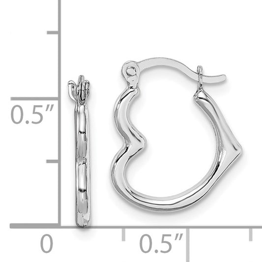 10KT White Gold Hollow Side Heart Shaped Hoop Earrings