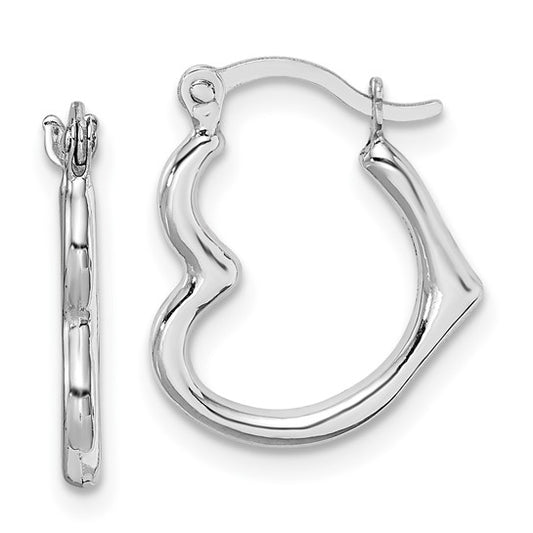 10KT White Gold Hollow Side Heart Shaped Hoop Earrings