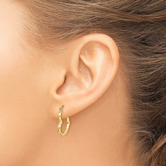 10KT Yellow Gold Hollow Heart Shape Hollow Hoop Earrings