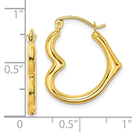 10KT Yellow Gold Hollow Heart Shape Hollow Hoop Earrings