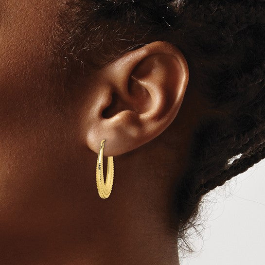 10KT Yellow Gold Textured Oval Hollow Hoop Earrings