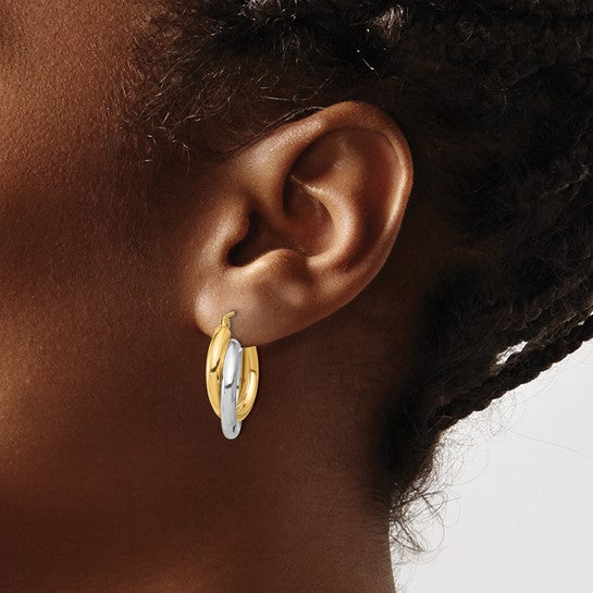 10kt Two-tone Polished Double Tube Hoop Earrings