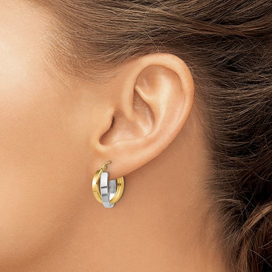 10kt Two-tone Polished Double Hoop Earrings