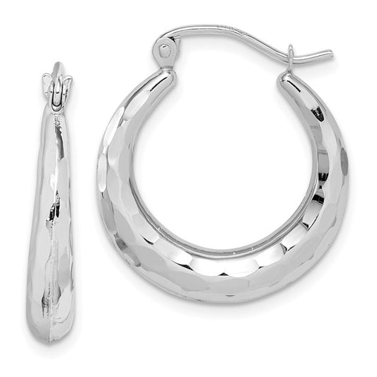 10kt White Gold Polished & D/C Hoop Earrings