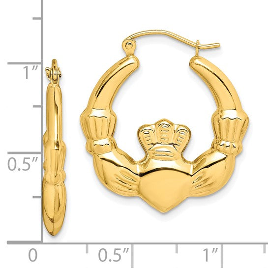 10kt Yellow Gold Polished Claddagh Hoop Earrings