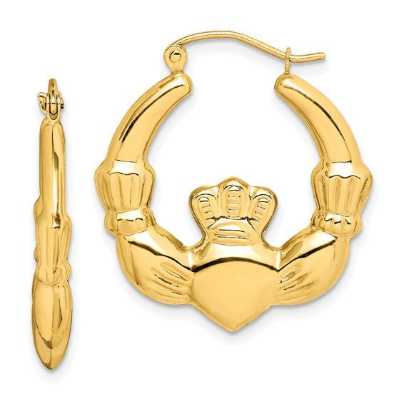 10kt Yellow Gold Polished Claddagh Hoop Earrings
