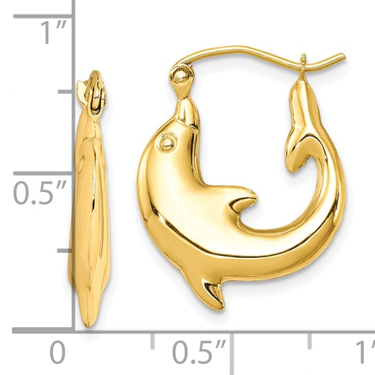 10kt Yellow Gold Polished Dolphin Hoop Earrings