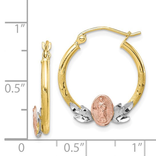 10kt Tri-color Guadalupe Hoop Earrings