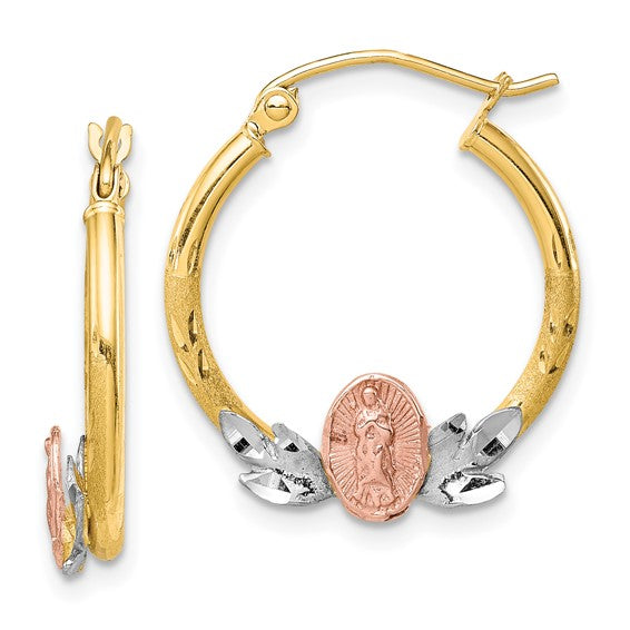 10kt Tri-color Guadalupe Hoop Earrings