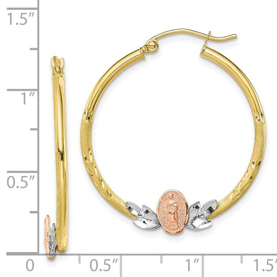 10kt Tri-color Guadalupe Hoop Earrings