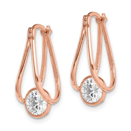 10KT Rose Gold Polished CZ Hoop Earrings