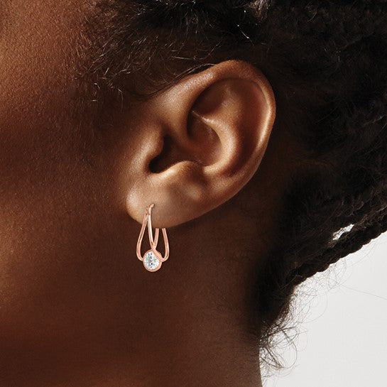 10KT Rose Gold Polished CZ Hoop Earrings