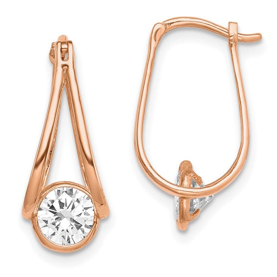 10KT Rose Gold Polished CZ Hoop Earrings