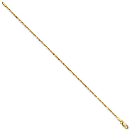 10kt Yellow Gold 1.5mm Extra-Light D/C Rope Chain Anklet