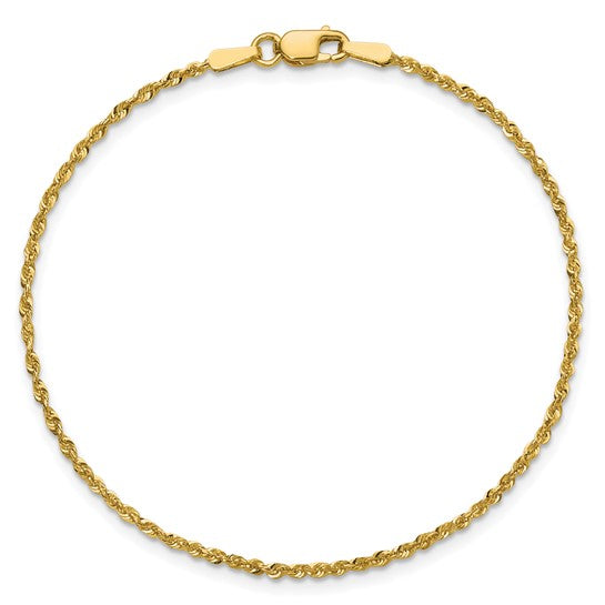 10kt Yellow Gold 1.5mm Extra-Light D/C Rope Chain Anklet