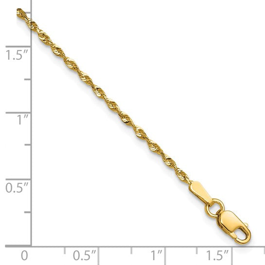 10kt Yellow Gold 1.5mm Extra-Light D/C Rope Chain Anklet