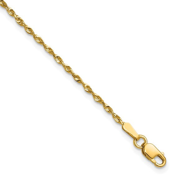 10kt Yellow Gold 1.5mm Extra-Light D/C Rope Chain Anklet