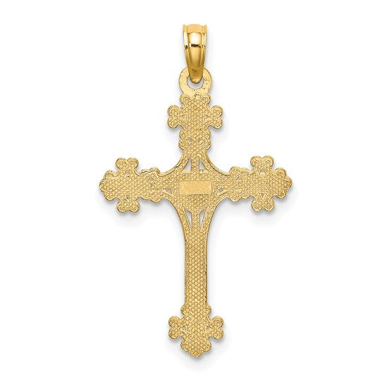 10KT Yellow Gold Beaded Tip Cross w/ Heart Center Charm