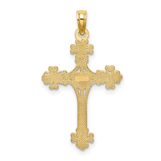 10KT Yellow Gold Beaded Tip Cross w/ Heart Center Charm