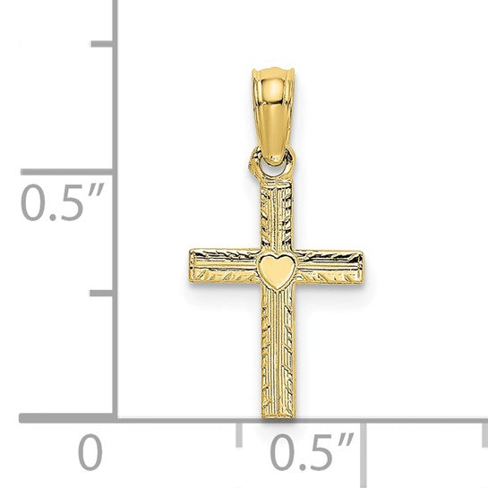 10KT Yellow Gold Polished Mini Cross w/ Heart Charm