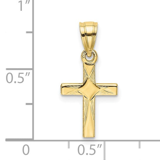 10KT Yellow Gold Diamond Shape Center Mini Cross Charm