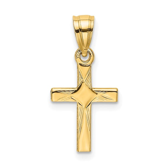 10KT Yellow Gold Diamond Shape Center Mini Cross Charm