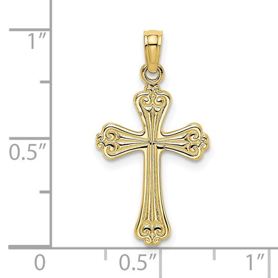 10kt Yellow Gold Polished Engraved Cross Charm