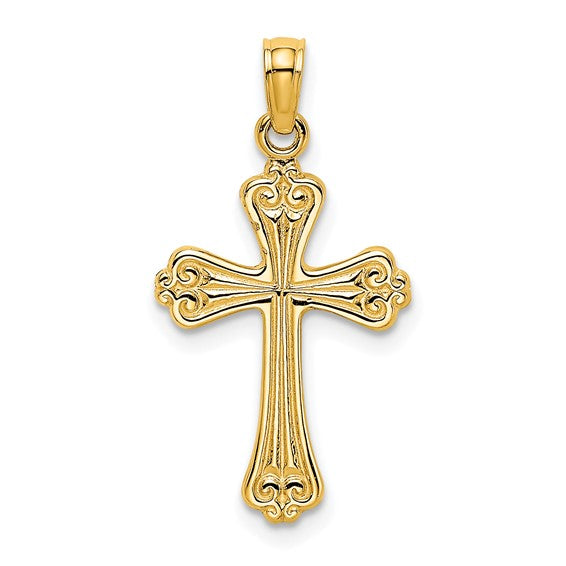 10kt Yellow Gold Polished Engraved Cross Charm