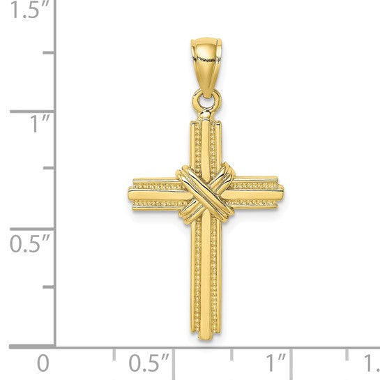 10kt Yellow Gold Beaded Center Design Cross Charm