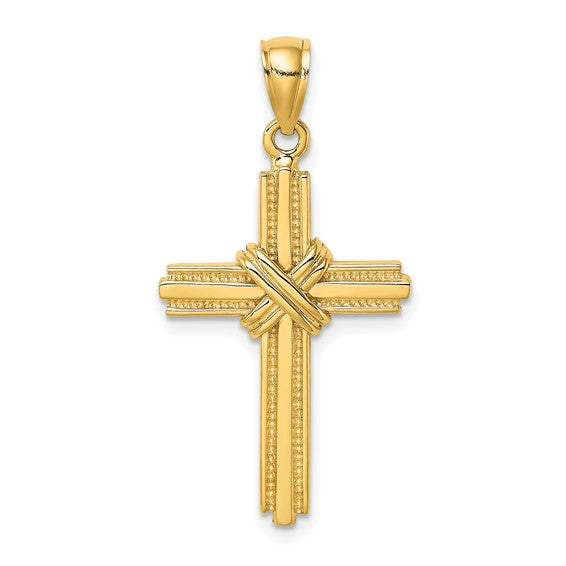 10kt Yellow Gold Beaded Center Design Cross Charm