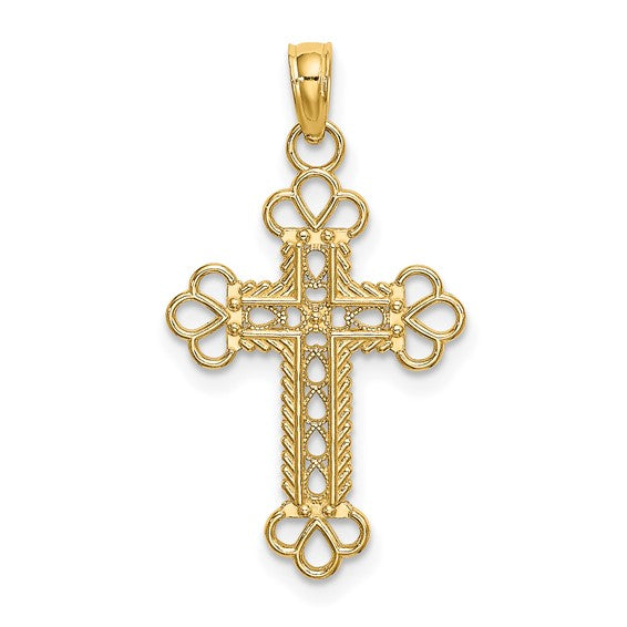 10kt Yellow Gold Textured and Cut-Out W/ Rope Frame Block Cross Charm