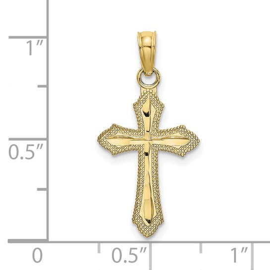 10kt Yellow Gold  D/C w/ Beaded Edge Cross Charm