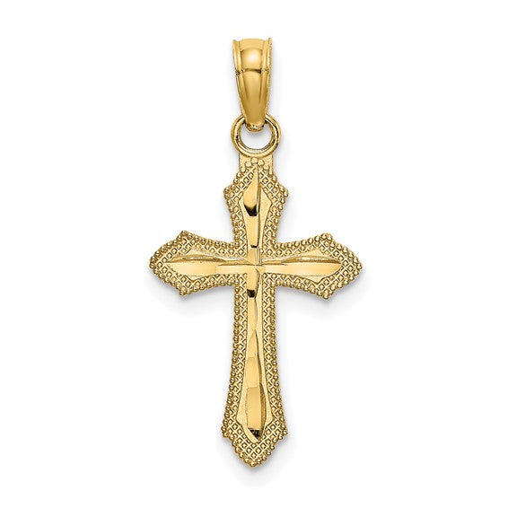 10kt Yellow Gold  D/C w/ Beaded Edge Cross Charm