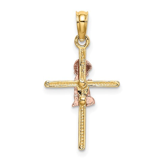 10KT Two-Tone 2-D Boy On Cross Charm