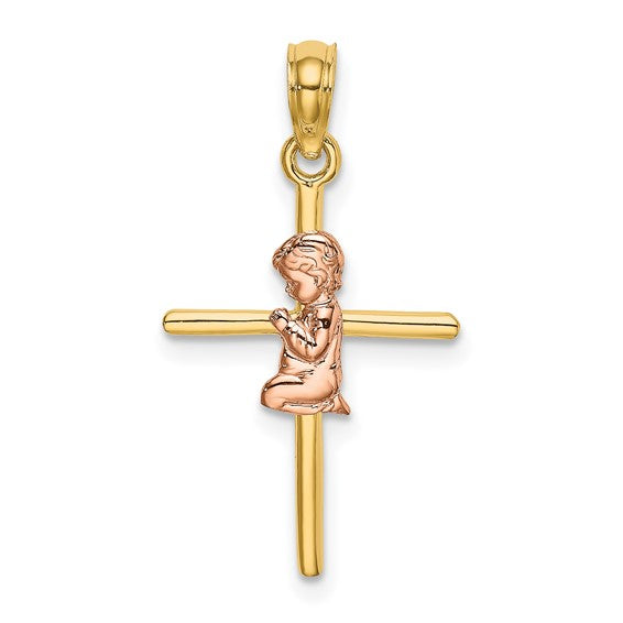 10KT Two-Tone 2-D Boy On Cross Charm