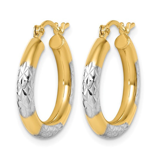 Leslie's 10KT with Rhodium Diamond Cut 3mm Hoop Earrings