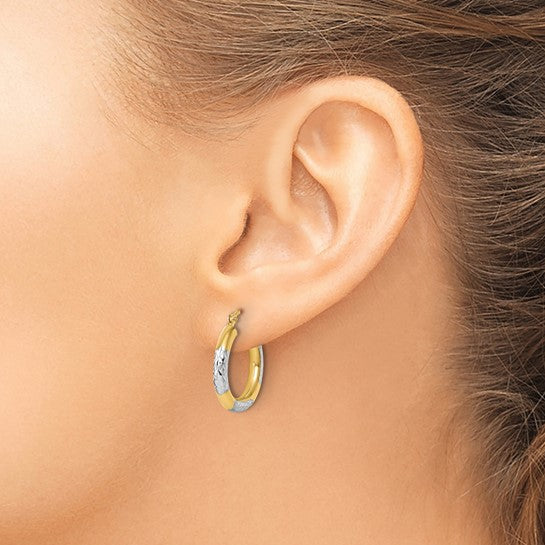 Leslie's 10KT with Rhodium Diamond Cut 3mm Hoop Earrings