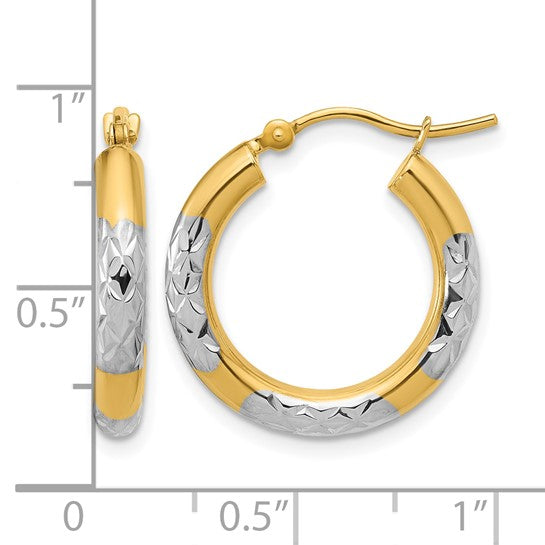 Leslie's 10KT with Rhodium Diamond Cut 3mm Hoop Earrings