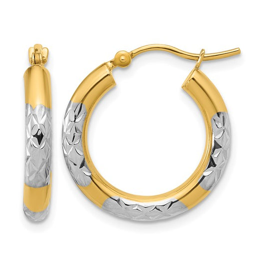 Leslie's 10KT with Rhodium Diamond Cut 3mm Hoop Earrings