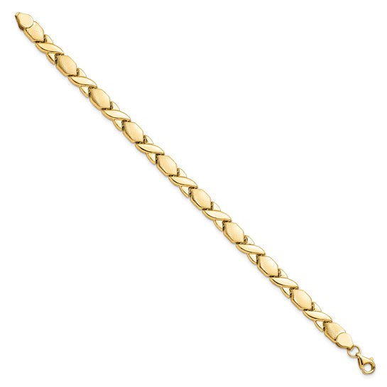 10kt Yellow Gold Polished and Brushed X/O Fancy Bracelet